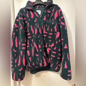 Zara Man Green & Pink Abstract Print Sherpa Fleece Jacket xl l